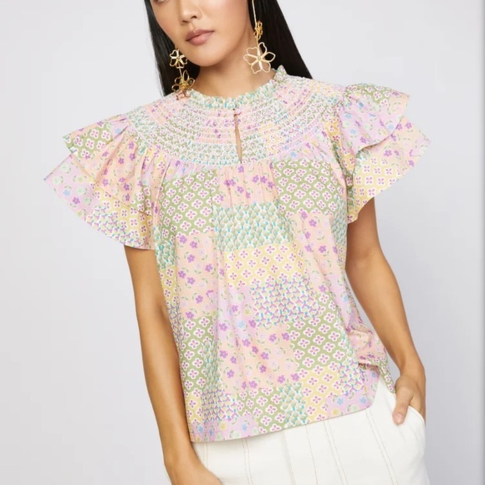 New Current Air Patchwork Flutter Sleeve Top NWT - image 1